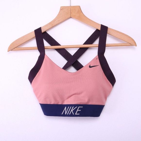 NIKE Small Check Dusty Pink Sport Bra - Picture 1 of 5